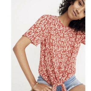 Madewell Medium Crinkled Floral Red Cream Button Back Tie Front Top Blouse
